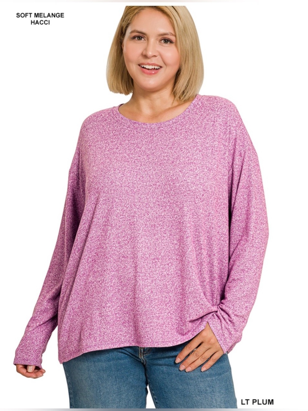 NEW!Plus Size Long-Sleeve Lounge Top & Shorts Set - Light Plum Size 2X - Picture 3 of 7